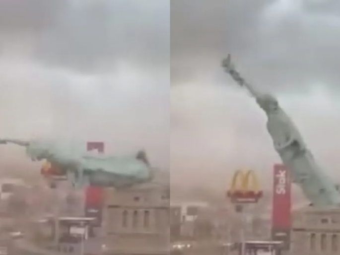 Brazil News: Storm topples Statue of Liberty replica, shocking video goes viral | Viral Video: ब्राझीलमध्ये निसर्गाचं तांडव! वादळी वाऱ्यामुळं 'स्टॅच्यू ऑफ लिबर्टी'ची प्रतिकृती कोसळली Brazil News: Storm topples Statue of Liberty replica, shocking video goes viral | Viral Video: ब्राझीलमध्ये निसर्गाचं तांडव! वादळी वाऱ्यामुळं 'स्टॅच्यू ऑफ लिबर्टी'ची प्रतिकृती कोसळली