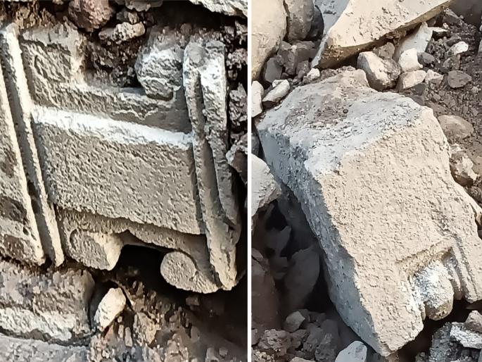 Historical stone carvings found in canal excavations in Mukhed | मुखेडमध्ये नाली खोदकामात आढळले ऐतिहासिक कोरीव दगड Historical stone carvings found in canal excavations in Mukhed | मुखेडमध्ये नाली खोदकामात आढळले ऐतिहासिक कोरीव दगड