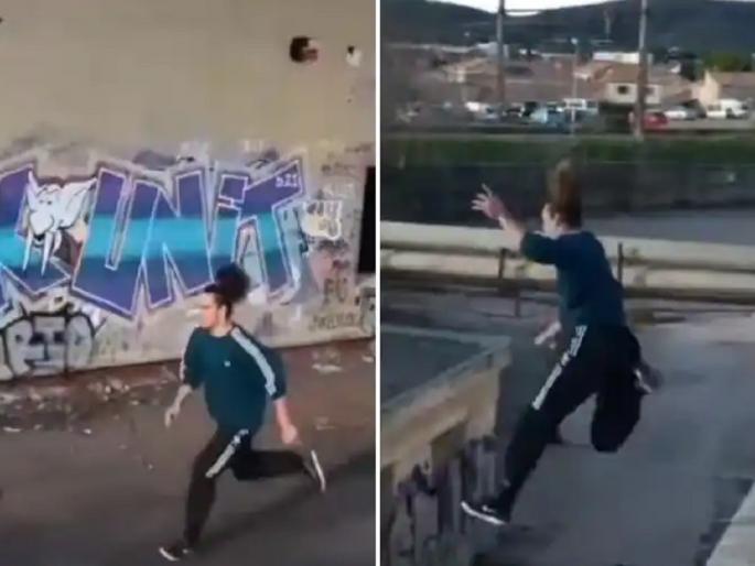 stunt man fell from the roof due to stunts watch video | स्टंटबाजी करणं आलं अंगाशी, छतावर उडी मारताना खाली पडला तरूण stunt man fell from the roof due to stunts watch video | स्टंटबाजी करणं आलं अंगाशी, छतावर उडी मारताना खाली पडला तरूण