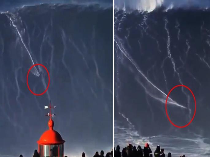 Video : Man Surf in 115 feet high sea wave see what happened next | Video: ११५ फूट उंच लाटेसोबत अनोखा कारनामा करताना दिसला व्यक्ती, बघा पुढे काय झालं... Video : Man Surf in 115 feet high sea wave see what happened next | Video: ११५ फूट उंच लाटेसोबत अनोखा कारनामा करताना दिसला व्यक्ती, बघा पुढे काय झालं...