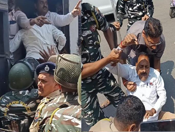 Protest against Agriculture Minister Manikrao Kokate in Kolhapur, clash between police and activists of Swabhimani Shetkari Sanghatana | कृषिमंत्र्यांच्या विरोधात कोल्हापुरात आंदोलन, पोलिस-स्वाभिमानी शेतकरी संघटनेच्या कार्यकर्त्यांमध्ये झटापट Protest against Agriculture Minister Manikrao Kokate in Kolhapur, clash between police and activists of Swabhimani Shetkari Sanghatana | कृषिमंत्र्यांच्या विरोधात कोल्हापुरात आंदोलन, पोलिस-स्वाभिमानी शेतकरी संघटनेच्या कार्यकर्त्यांमध्ये झटापट