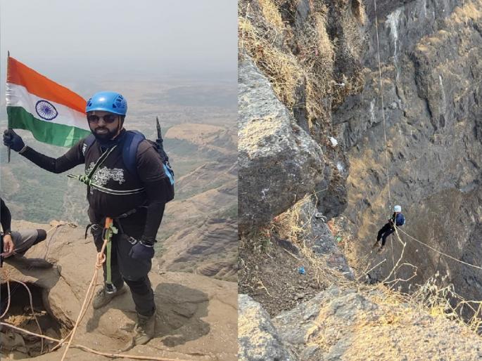 Mountaineer Swapnil Srirang Jadhav from Bhatmarli in Satara taluka rappelled on the 1800 foot deep Konkan ridge | Satara: भाटमरळीच्या गिर्यारोहकाने सर केला अजस्त्र कोकण कडा, १८०० फुटावर केले रॅपलिंग  Mountaineer Swapnil Srirang Jadhav from Bhatmarli in Satara taluka rappelled on the 1800 foot deep Konkan ridge | Satara: भाटमरळीच्या गिर्यारोहकाने सर केला अजस्त्र कोकण कडा, १८०० फुटावर केले रॅपलिंग