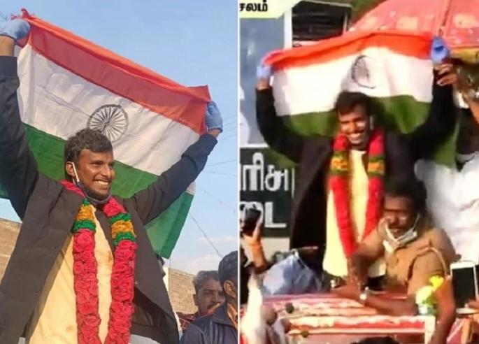 Indian Pacer T Natarajan Returned To The Country, Received A Warm Welcome On Chariot In The Village, Waved The Tricolor | टी नटराजनचे शाही स्वागत; वीरू म्हणतो, 'स्वागत नहीं करोगे?'