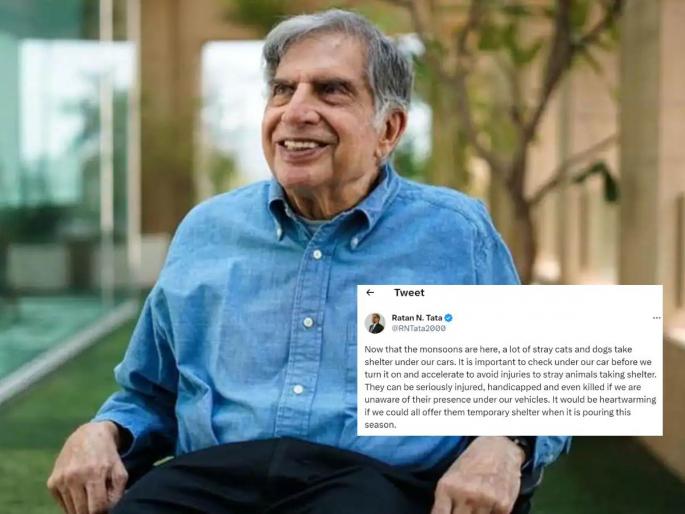 ratan tata shares tweet requesting people to check under cars before starting engine animals take shelter in monsoon | एका ट्विटमध्ये रतन टाटांनी हृदय जिंकलं; कार चालकांना केलं 'माणुसकी'चं आवाहन ratan tata shares tweet requesting people to check under cars before starting engine animals take shelter in monsoon | एका ट्विटमध्ये रतन टाटांनी हृदय जिंकलं; कार चालकांना केलं 'माणुसकी'चं आवाहन