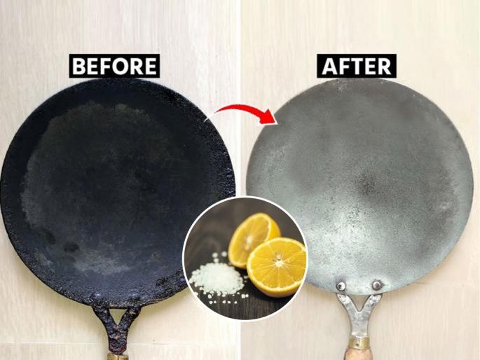 How to clean a blackened tawa without scrubbing 1 trick Simple home remedy to make old pan shine like new | काळाकुट्ट तवा होईल ५ मिनिटांत स्वच्छ नवा, १ सोपी ट्रिक- खसाखसा न घासताही तवा चमकेल