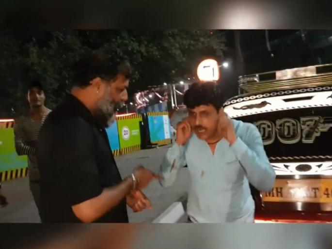 MNS leader Nitin Nandgaonkar raised the issue of raising the taxi driver | मनसेचे नेते नितीन नांदगावकरांनी टॅक्सी चालकाला काढायला लावल्या उठाबशा MNS leader Nitin Nandgaonkar raised the issue of raising the taxi driver | मनसेचे नेते नितीन नांदगावकरांनी टॅक्सी चालकाला काढायला लावल्या उठाबशा