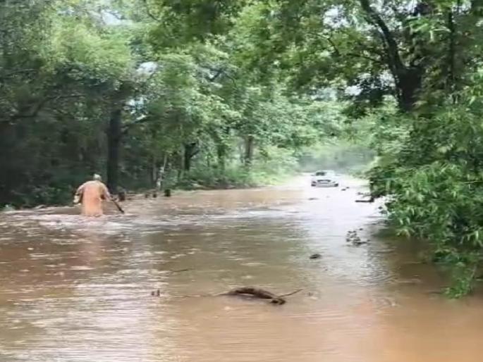 Heavy rains in Tilari Ghat area Sindhudurg Water on roads, traffic disrupted for some time | Sindhudurg: तिलारी घाट परिसरात पावसाचा हाहाकार; रस्त्यावर पाणी, काही काळ वाहतूक ठप्प