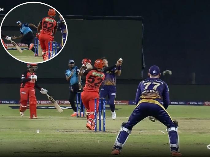 IPL 2022 KKR vs SRH Live Updates : Tim Southee takes a stunner! That was rocketed back, much quicker than the return catch Umesh, Rahul Tripathi back on 9 runs Video  | Tim Southee IPL 2022 KKR vs SRH Live Updates : टीम साऊदीची 'Rocket Catch' पाहिलीत का?; अम्पायरच्या काळजाचा चुकलेला ठोका, Video