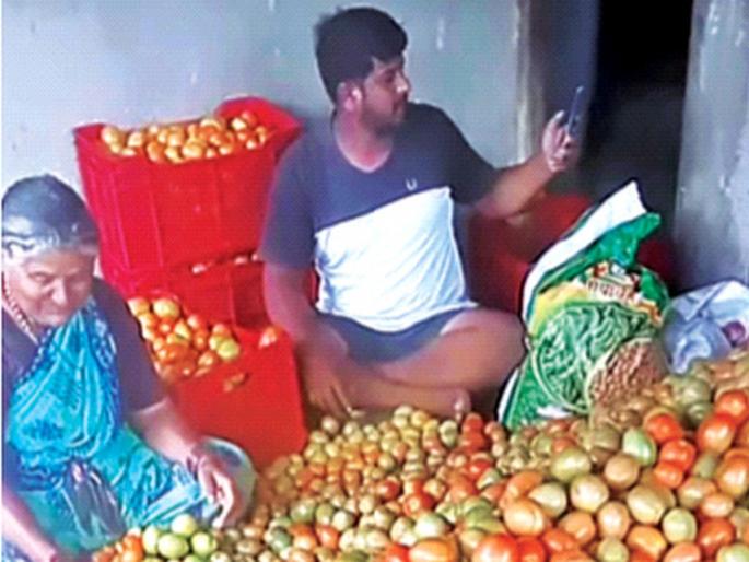 Tomato: Tomatoes are free, sold at Rs 5 per kg; No expenses | Tomato: टोमॅटो फुकट देणे आहे, पाच रुपये किलोने विक्री; खर्चही निघेना Tomato: Tomatoes are free, sold at Rs 5 per kg; No expenses | Tomato: टोमॅटो फुकट देणे आहे, पाच रुपये किलोने विक्री; खर्चही निघेना
