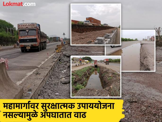 Dangerous journey for motorists continues as highway from Umbraj to Karad on flyover has been cut | Satara- ग्राऊंड रिपोर्ट: मृत्यूच्या काठावरुन धोकादायक प्रवास, उड्डाणपुलांवरच महामार्ग तोडला  Dangerous journey for motorists continues as highway from Umbraj to Karad on flyover has been cut | Satara- ग्राऊंड रिपोर्ट: मृत्यूच्या काठावरुन धोकादायक प्रवास, उड्डाणपुलांवरच महामार्ग तोडला