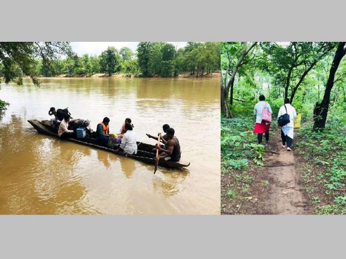 health center team traveled by a boat through the flooded river and walk 4 km to reach the village and treated mother and child | ४ किमी पायी चालून तुडविला चिखल; डाेंग्याने नदी ओलांडून नवजात बाळासह मातेवर उपचार! health center team traveled by a boat through the flooded river and walk 4 km to reach the village and treated mother and child | ४ किमी पायी चालून तुडविला चिखल; डाेंग्याने नदी ओलांडून नवजात बाळासह मातेवर उपचार!