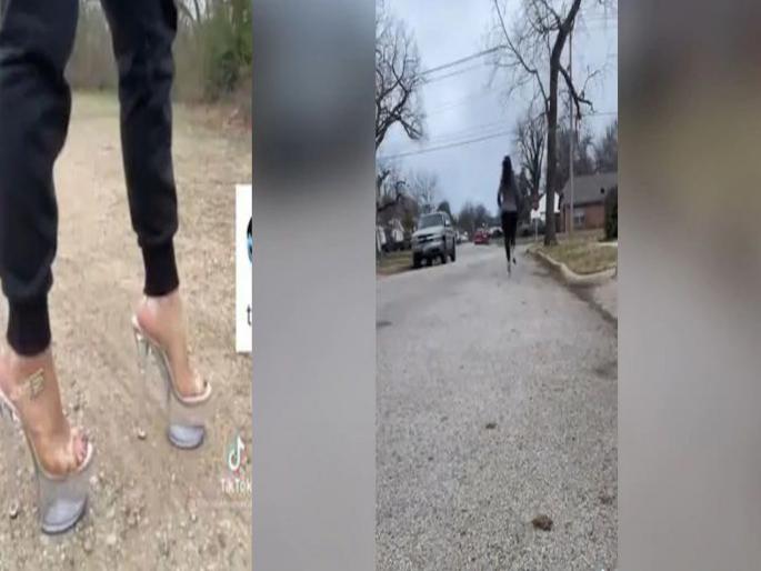 Woman runs in high heels people said the power she has see viral video | हाय हिल्स घालून ती धाव धाव धावली; कधीही पाहिला नसेल असा स्टंट, व्हिडीओ झाला तुफान व्हायरल Woman runs in high heels people said the power she has see viral video | हाय हिल्स घालून ती धाव धाव धावली; कधीही पाहिला नसेल असा स्टंट, व्हिडीओ झाला तुफान व्हायरल