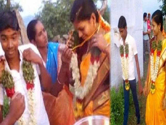 Story behind viral photo of 10th student marrying school teacher | बोंबला! शाळेऐवजी घरातच अभ्यास व्हावा म्हणून विद्यार्थ्यानं शिक्षिकेशीच बांधली लग्नगाठ; लोक म्हणाले.... Story behind viral photo of 10th student marrying school teacher | बोंबला! शाळेऐवजी घरातच अभ्यास व्हावा म्हणून विद्यार्थ्यानं शिक्षिकेशीच बांधली लग्नगाठ; लोक म्हणाले....