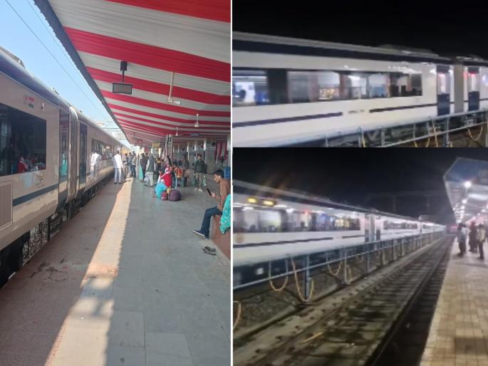 Wow..! 'Trial Run' of Vande Bharat Express on Chhatrapati Sambhajinagar and Jalana station | Video: वा..! वंदे भारत एक्स्प्रेसची ‘ट्रायल रन’ सुसाट, आता प्रतीक्षा ३० तारखेची Wow..! 'Trial Run' of Vande Bharat Express on Chhatrapati Sambhajinagar and Jalana station | Video: वा..! वंदे भारत एक्स्प्रेसची ‘ट्रायल रन’ सुसाट, आता प्रतीक्षा ३० तारखेची