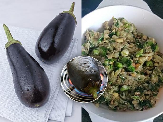 Khandeshi Vangyache Bharit authentic recipe How to choose brinjal for Baingan Bharta Spicy Maharashtrian eggplant mash recipe Jalgaon style roasted brinjal recipe Khandeshi Bharit ingredients and preparation | अस्सल खान्देशी चवीचं वांग्याचं भरीत करण्यासाठी पाहा वांगी कशी निवडायची, झणझणीत पारंपरिक रेसिपी Khandeshi Vangyache Bharit authentic recipe How to choose brinjal for Baingan Bharta Spicy Maharashtrian eggplant mash recipe Jalgaon style roasted brinjal recipe Khandeshi Bharit ingredients and preparation | अस्सल खान्देशी चवीचं वांग्याचं भरीत करण्यासाठी पाहा वांगी कशी निवडायची, झणझणीत पारंपरिक रेसिपी