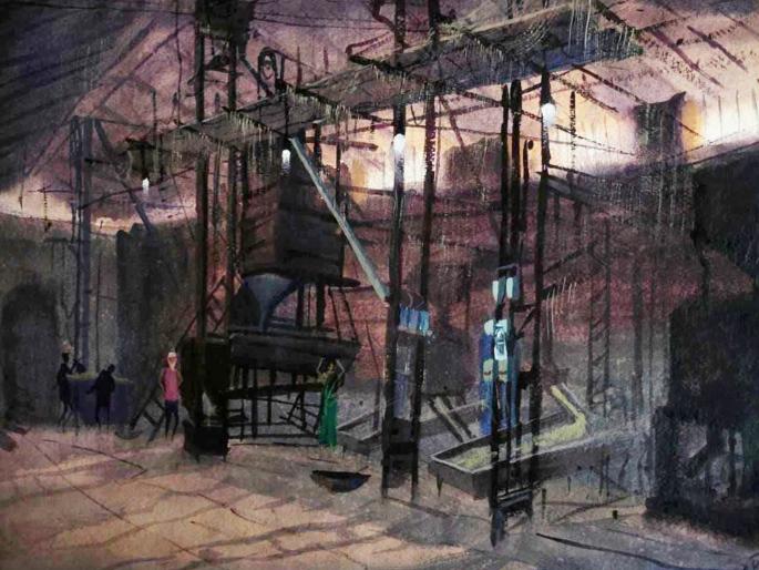 Picture of panvel's 120 year historic rice mill at jahangir art gallery | पनवेलची १२० वर्ष ऐतिहासिक राईसमिलचे चित्र जहांगीर आर्ट गँलरीत  