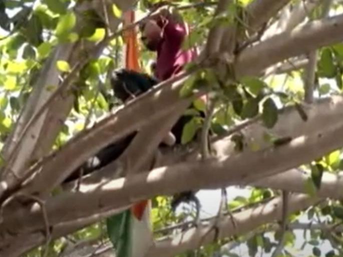 Maharashtra Assembly Budget Session 2025: Youth climbs tree to protest in Vidhan Bhavan area, security forces cordoned off, MLAs sit in crane to try to persuade | विधानभवन परिसरात तरुणाचं झाडावर चढून आंदोलन, सुरक्षा यंत्रणांची तारांबळ, आमदारांनी क्रेनमध्ये बसून घातली समजूत  Maharashtra Assembly Budget Session 2025: Youth climbs tree to protest in Vidhan Bhavan area, security forces cordoned off, MLAs sit in crane to try to persuade | विधानभवन परिसरात तरुणाचं झाडावर चढून आंदोलन, सुरक्षा यंत्रणांची तारांबळ, आमदारांनी क्रेनमध्ये बसून घातली समजूत