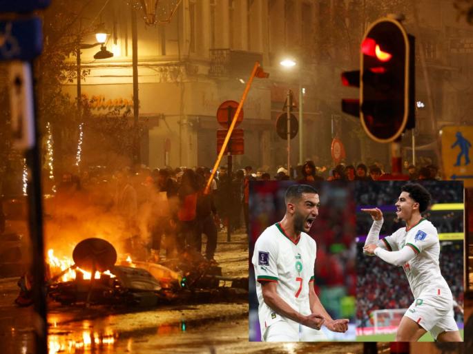 FIFA World Cup 2022: Violence erupts in Belgium, shops torched, vehicles burnt, many arrested after heavy defeat by Morocco | FIFA World Cup 2022: मोरक्कोकडून दारुण पराभवानंतर बेल्जियममध्ये हिंसेचा आगडोंब, दुकाने पेटवली, वाहने जाळली, अनेकजण ताब्यात  FIFA World Cup 2022: Violence erupts in Belgium, shops torched, vehicles burnt, many arrested after heavy defeat by Morocco | FIFA World Cup 2022: मोरक्कोकडून दारुण पराभवानंतर बेल्जियममध्ये हिंसेचा आगडोंब, दुकाने पेटवली, वाहने जाळली, अनेकजण ताब्यात
