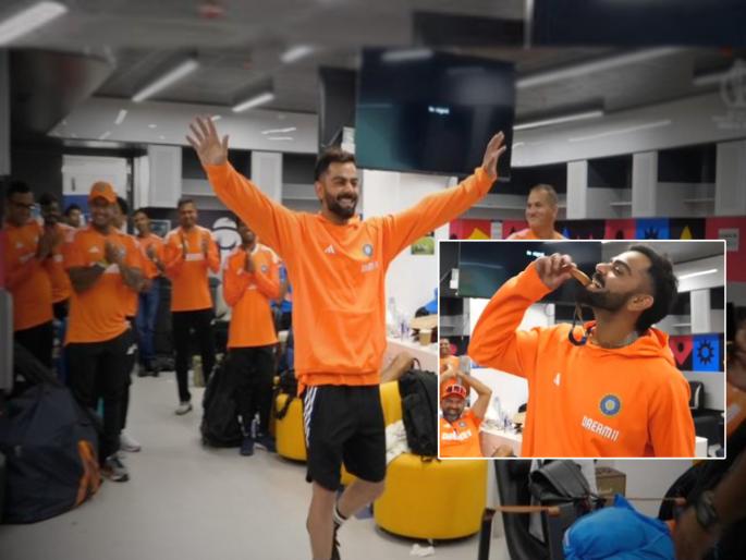 Virat Kohli wins Gold medal by team for best fielding against Australia in icc odi world cup 2023  | VIDEO : विराटचा 'सुवर्ण पदक' देऊन सन्मान; ड्रेसिंग रूममध्ये जोरदार सेलिब्रेशन, जाणून घ्या कारण