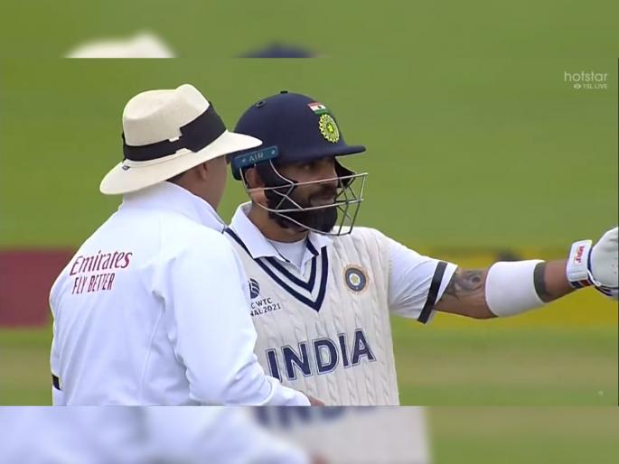 WTC final 2021 Ind vs NZ 1st Test : New Zealand get a review without asking for a review, Weird umpiring there | WTC final 2021 Ind vs NZ 1st Test : अम्पायरनं केली चिटिंग, न्यूझीलंडचा DRS वाचवला; विराट कोहलीनं कडक शब्दात जाब विचारला