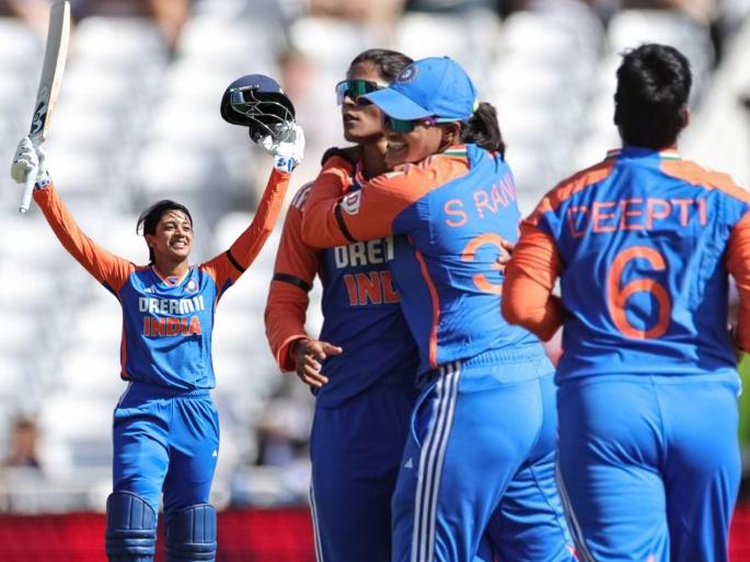 ENG W vs IND W 1st T20I Smriti Mandhana, Sree Charani shine as India thrashes England by 97 runs | ENG W vs IND W : स्मृतीच्या नेतृत्वाखाली टीम इंडियाचा मोठा विजय; इंग्लंडवर ओढावली नामुष्की