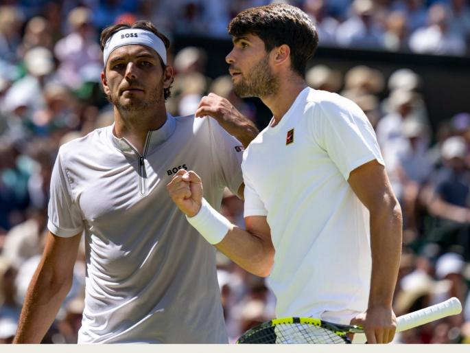 Two Time Defending Champion Carlos Alcaraz Beats Taylor Fritz to Return To The Wimbledon Final 2025 | Wimbledon 2025: अल्काराझनं सलग तिसऱ्यांदा गाठली फायनल! नदालनंतर अशी कामगिरी करणारा ठरला दुसरा Two Time Defending Champion Carlos Alcaraz Beats Taylor Fritz to Return To The Wimbledon Final 2025 | Wimbledon 2025: अल्काराझनं सलग तिसऱ्यांदा गाठली फायनल! नदालनंतर अशी कामगिरी करणारा ठरला दुसरा