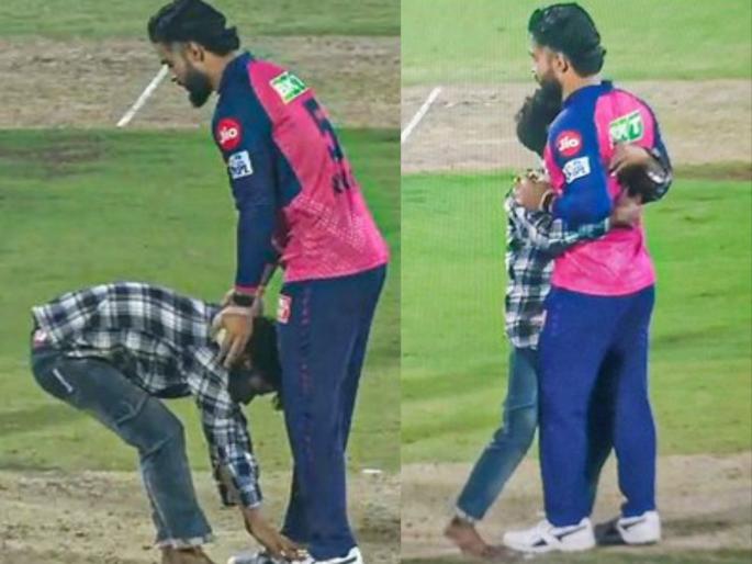 IPL 2025 RR vs KKR Cricket Fan Entered The Ground And Touched Riyan Parag Feet Like Virat Kohli MS Dhoni And Rohit Sharma Why | धोनी, विराट अन् रोहित ठिकय! पण रियान खरंच चाहत्यानं पाया पडण्याऐवढा 'महान' आहे का?