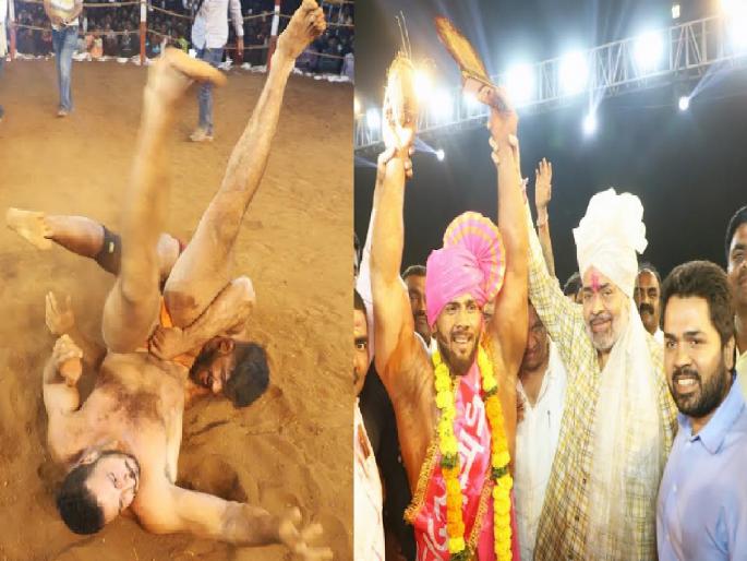 Maharashtra Kesari Sikandar Sheikh of defeated Egypt's Ahmed Taufiq in just the sixth minute to win the Jansurajya Shakti title | Kolhapur: वारणेच्या कुस्ती मैदानात सिकंदर शेखने इजिप्तच्या मल्लाला दाखवले अस्मान, अवघ्या ६ व्या मिनिटाला घिस्सा डावावर केले चितपट Maharashtra Kesari Sikandar Sheikh of defeated Egypt's Ahmed Taufiq in just the sixth minute to win the Jansurajya Shakti title | Kolhapur: वारणेच्या कुस्ती मैदानात सिकंदर शेखने इजिप्तच्या मल्लाला दाखवले अस्मान, अवघ्या ६ व्या मिनिटाला घिस्सा डावावर केले चितपट