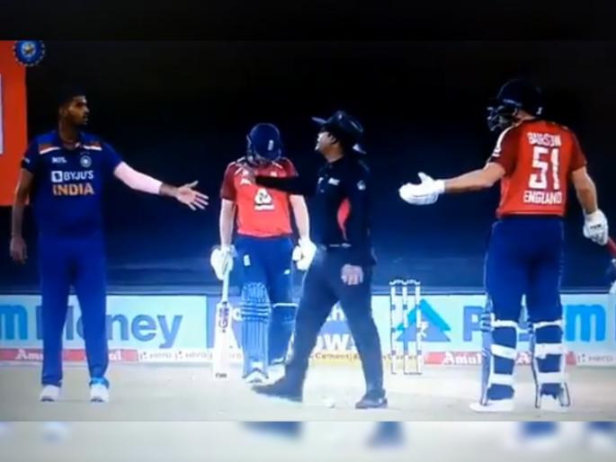 Ind vs Eng 1st T20 Live : Washington Sunder engage word war with Jonny bairstow, Watch Video  | Ind vs Eng 1st T20 Live : जॉनी बेअरस्टो-वॉशिंग्टन सुंदर भिडले, मैदानावरील पंच भांडण सोडवायला धावले... Video 