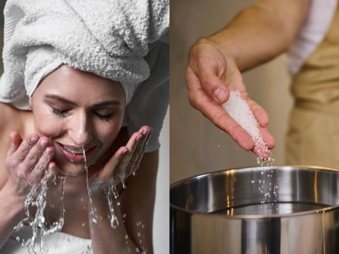 how to make salt water face cleanser at home benefits of washing face with salt water salt water for face | मिठाच्या पाण्यानं चेहरा धुवा-बघा तुमच्या चेहऱ्यावरचं वाढणारं तेज! चवीपुरतं मीठ बदलून टाकेल रुप...