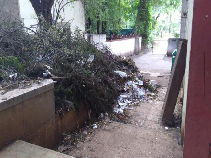 students are facing problems due to waste thrown near open canteen in sp college | स. प. महाविद्यालयातील कचऱ्यामुळे विद्यार्थी हैराण students are facing problems due to waste thrown near open canteen in sp college | स. प. महाविद्यालयातील कचऱ्यामुळे विद्यार्थी हैराण
