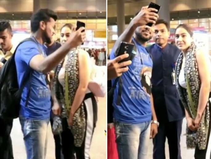Fan Got too close to Sara Ali Khan while taking a selfie | सेल्फी घेण्यासाठी चाहत्याने सारा सारा अली खानसह केले गैरवर्तन, चाहत्याला मागावी लागली माफी
