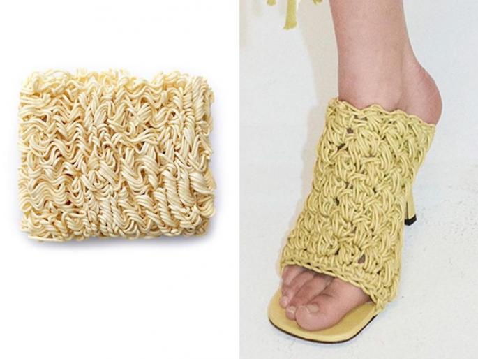 Maggi noodles shoes cost 1 lakh rupees by bottega veneta bgys | बोंबला! आता मॅगीचीही चप्पल आली, किंमत वाचून व्हाल अवाक्