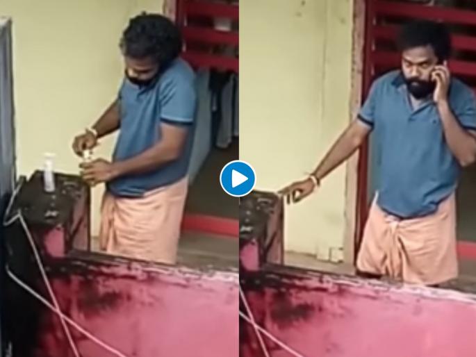 Guy stolen hand sanitiser video goes viral | सॅनिटायजर चोरून पळ काढणार तेवढ्यात कॅमेरा दिसला; अन् या भामट्यानं 'असं' काही केलं.... Guy stolen hand sanitiser video goes viral | सॅनिटायजर चोरून पळ काढणार तेवढ्यात कॅमेरा दिसला; अन् या भामट्यानं 'असं' काही केलं....