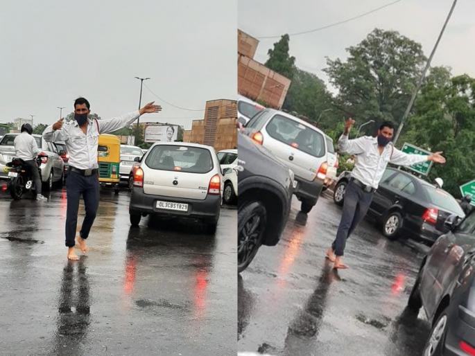 Delhi police jawan is doing duty without shoes winning hearts on twitter | सॅल्यूट! अनवाणी पायांनी कर्तव्य करणाऱ्या ट्रॅफिक पोलिसाला पाहून तुम्हीही ठोकाल सलाम Delhi police jawan is doing duty without shoes winning hearts on twitter | सॅल्यूट! अनवाणी पायांनी कर्तव्य करणाऱ्या ट्रॅफिक पोलिसाला पाहून तुम्हीही ठोकाल सलाम