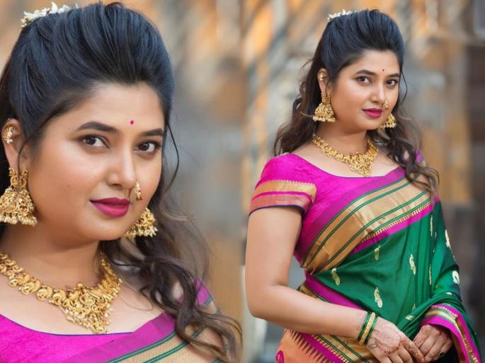 Prajakta mali shared a photo of a green saree | प्राजक्ता माळी मराठमोळ्या लूकमधील फोटो शेअर करत म्हणाली - मी मराठी, सार्थ अभिमान! Prajakta mali shared a photo of a green saree | प्राजक्ता माळी मराठमोळ्या लूकमधील फोटो शेअर करत म्हणाली - मी मराठी, सार्थ अभिमान!