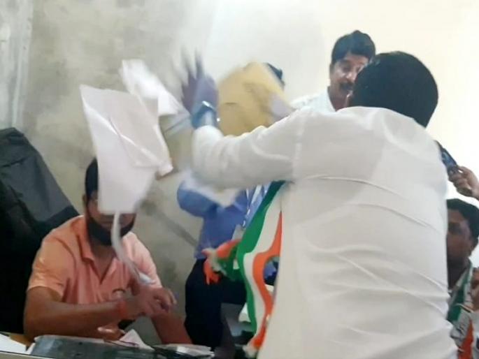 Youth Congress sabotage due to exhausted wages of workers | कामगारांच्या थकीत वेतनावरून युवक काँग्रेसची तोडफोड Youth Congress sabotage due to exhausted wages of workers | कामगारांच्या थकीत वेतनावरून युवक काँग्रेसची तोडफोड