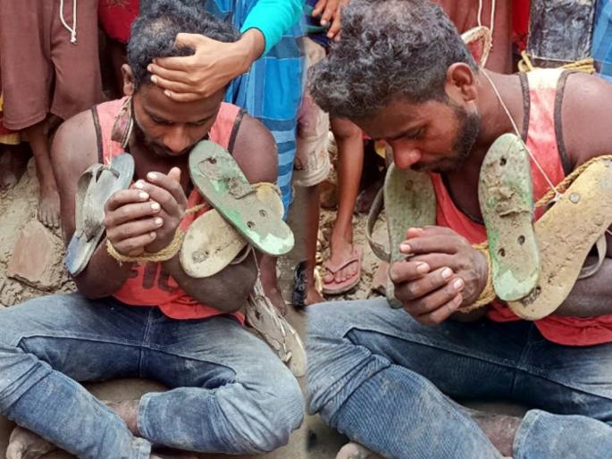 west bengal husband punished for saying triple talaq in laws tied and beat her with sticks | पत्नीला तलाक देणं महागात पडलं; सासरच्यांनी साखळीने बांधून चपलांचा हार घालून 'त्याला' धू-धू धुतलं  west bengal husband punished for saying triple talaq in laws tied and beat her with sticks | पत्नीला तलाक देणं महागात पडलं; सासरच्यांनी साखळीने बांधून चपलांचा हार घालून 'त्याला' धू-धू धुतलं