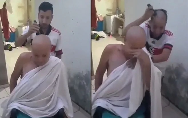 son shaves head to support father battling cancer video goes viral on social media | कौतुकास्पद! कॅन्सरग्रस्त वडिलांसाठी मुलाने जे केलं ते पाहून तुमचेही डोळे पाणावतील; Video व्हायरल son shaves head to support father battling cancer video goes viral on social media | कौतुकास्पद! कॅन्सरग्रस्त वडिलांसाठी मुलाने जे केलं ते पाहून तुमचेही डोळे पाणावतील; Video व्हायरल