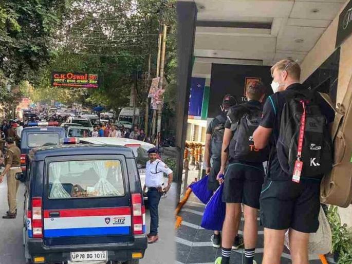 IND vs NZ,  Test Series : Sensation due to outside vehicle entering the convoy of India-New Zealand teams in Kanpur, security personnel lost their senses, know the whole incident | IND vs NZ, Test Series : भारत-न्यूझीलंड संघांच्या ताफ्यात अचानक शिरली बाहेरील गाडी, सुरक्षारक्षकही गोंधळले; जाणून घ्या संपूर्ण घटना 
