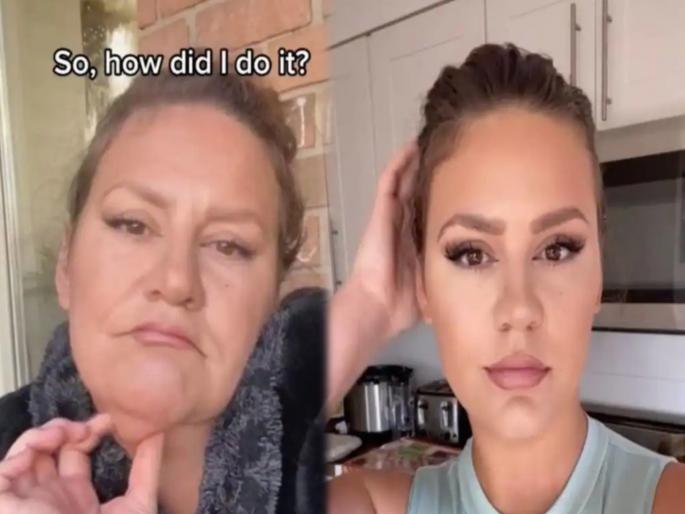 woman transform herself within 1 minute netizens are shocked | एका मिनिटात रुप बदलते ही महिला, पाहुन तुम्हाला प्रश्न पडेल; भुताटकी तर नाही ना? woman transform herself within 1 minute netizens are shocked | एका मिनिटात रुप बदलते ही महिला, पाहुन तुम्हाला प्रश्न पडेल; भुताटकी तर नाही ना?