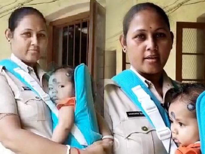 Viral Video: Lady constable in Assam doing her duty with her 7 month baby | Viral Video: ७ महिन्यांच्या लेकराला घेऊन कामावर रुजू झाली महिला कॉन्स्टेबल.. बघा व्हायरल व्हिडिओ