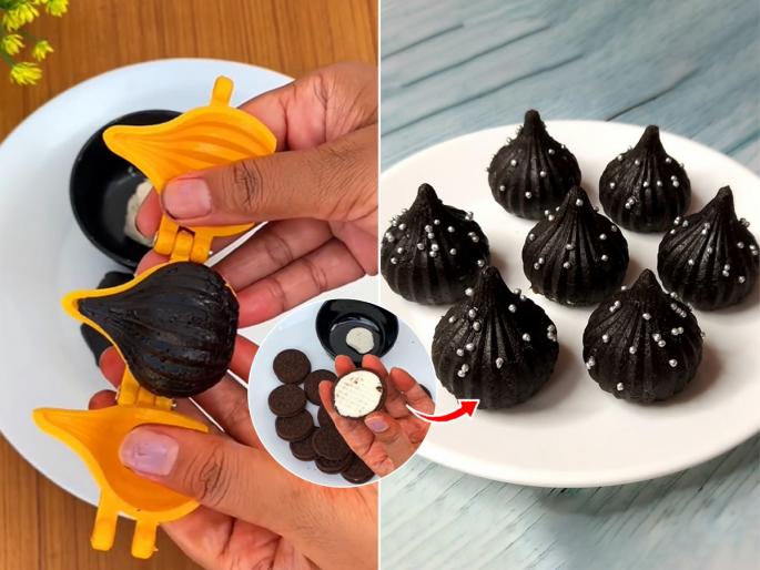 Ganesh Jayanti 2023 : How to make oreo biscuit modak, oreo biscuit modak recipe | गणेश जयंतीला लाडक्या बाप्पासाठी २० रूपयांत करा ओरिओ मोदक; स्वादीष्ट मोदकांची सोपी रेसेपी