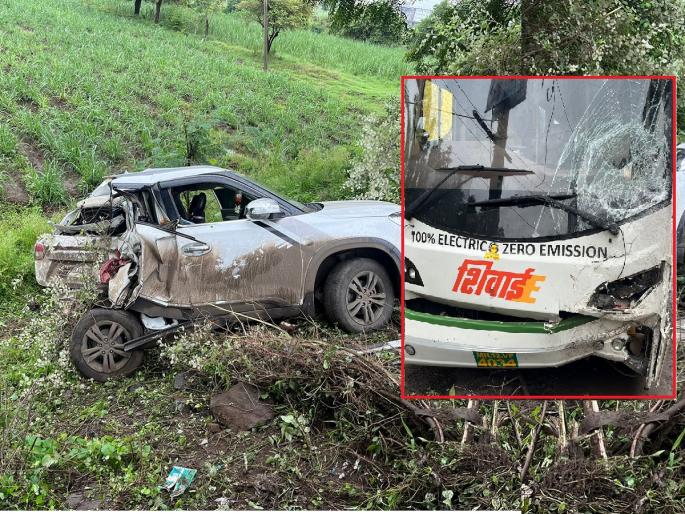 Speeding Shivai electric bus collides with car; Car driver killed on the spot, 5 passengers injured | भरधाव शिवाई इलेक्ट्रिक बसची कारला पाठीमागून धडक; कारचालकाचा जागीच मृत्यू Speeding Shivai electric bus collides with car; Car driver killed on the spot, 5 passengers injured | भरधाव शिवाई इलेक्ट्रिक बसची कारला पाठीमागून धडक; कारचालकाचा जागीच मृत्यू