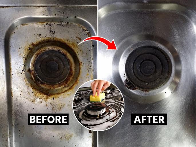 How to Clean Gas Stove Burners With Vinegar and Baking Soda | ३ चमचा बेकिंग सोड्याने स्वच्छ करा कळकट शेगडी, मेहनत न घेता - काही मिनिटात स्वच्छ होईल शेगडी