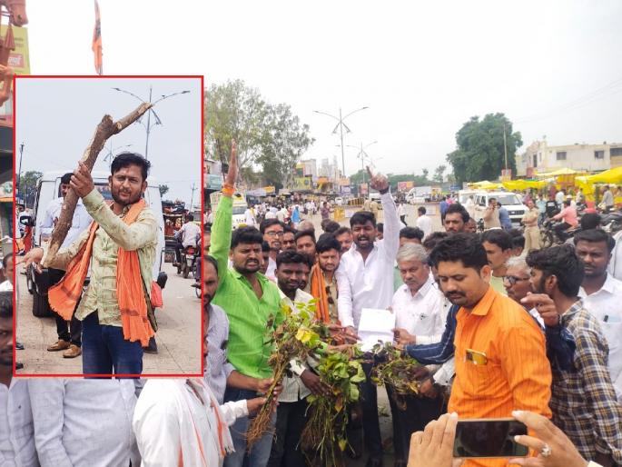 Handi rumene, dried beans; Farmers' agitation for dry drought | हाती रूमने, वाळलेले सोयाबीन; शेतकरीपुत्रांचे कोरड्या दुष्काळासाठी आंदोलन Handi rumene, dried beans; Farmers' agitation for dry drought | हाती रूमने, वाळलेले सोयाबीन; शेतकरीपुत्रांचे कोरड्या दुष्काळासाठी आंदोलन