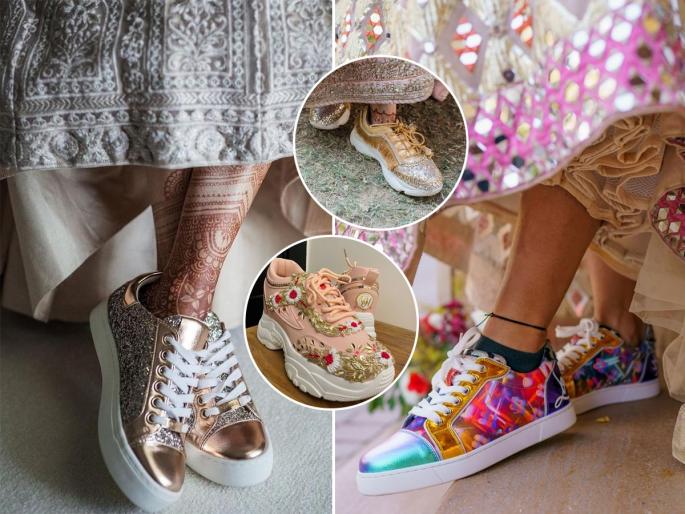 New trend of bridal sneakers, latest fashion style of Bridal sneakers, bride with sneakers | नवरी लग्नात घालतेय बूट! भरजरी साडी-लेहेंग्यासोबत हाय हिल्स नको; ब्रायडल स्निकर्सचा भन्नाट ट्रेण्ड