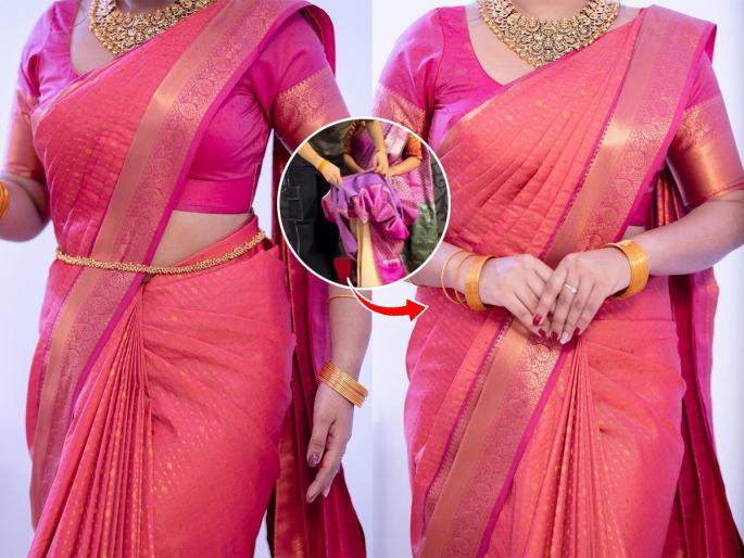 Saree draping tips for fluffy saree, How to wear saree perfectly  | साडी नेसल्यावर खूप फुगते? अशा फुगीर साड्यांसाठी १ सोपी ट्रिक- चापूनचोपून बसेल साडी