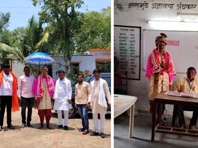 Vote first, marriage later; The groom exercised his right to vote before entering the mandap | आधी मतदान, नंतर लगीन; नवरदेवाने मंडपात जाण्यापूर्वी बजावला मतदानाचा हक्क Vote first, marriage later; The groom exercised his right to vote before entering the mandap | आधी मतदान, नंतर लगीन; नवरदेवाने मंडपात जाण्यापूर्वी बजावला मतदानाचा हक्क
