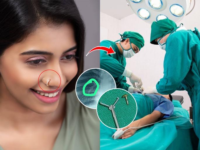 Surgery for Indian woman who inhaled nose pin | बाई ग..खरेच नाकी नऊ आले! नोज पिन गेली नाकातून फुप्फुसात, ऑपरेशन करताना डॉक्टरही घाबरले आणि...